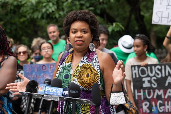 Councilwoman Kristin Richardson Jordan outside Gracie Mansion on Saturday, July 10, 2021. 