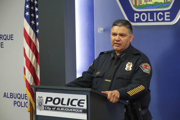 Albuquerque Police Chief Harold Medina announces they have a suspect in custody on Jan. 9, 2023, in Albuquerque, N.M.