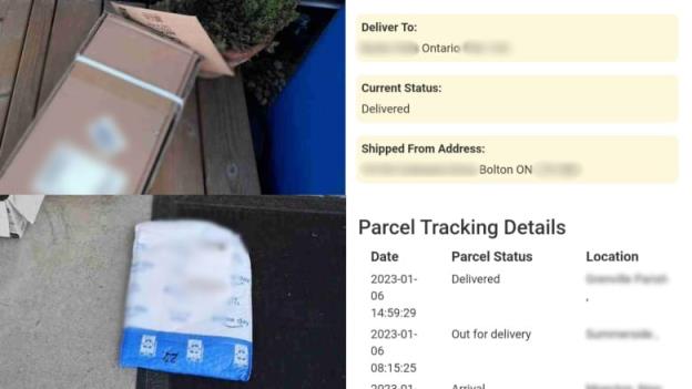 A compilation of two proof-of-delivery photos and tracking information.