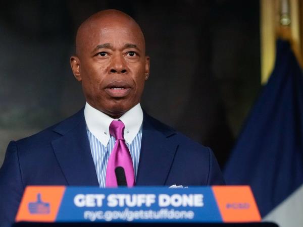 New York City Mayor Eric Adams delivers an address at City Hall in lower Manhattan, New York on Friday, October 7, 2022. 