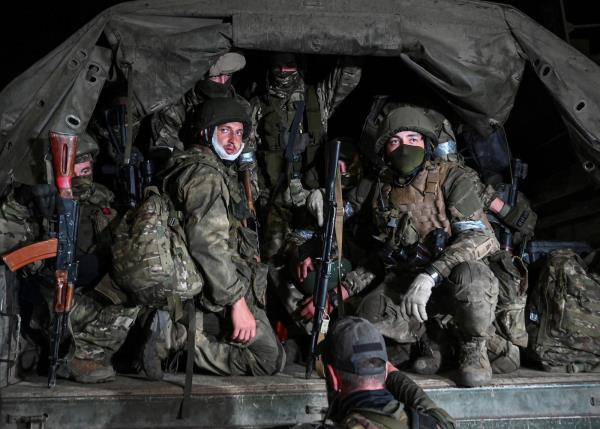 Wagner fighters pull out of the headquarters of the Southern Military District to return to ba<em></em>se, in the city of Rostov-on-Don, Russia, on Saturday. 