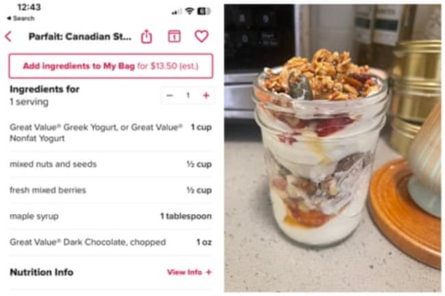 recipe and image of parfait