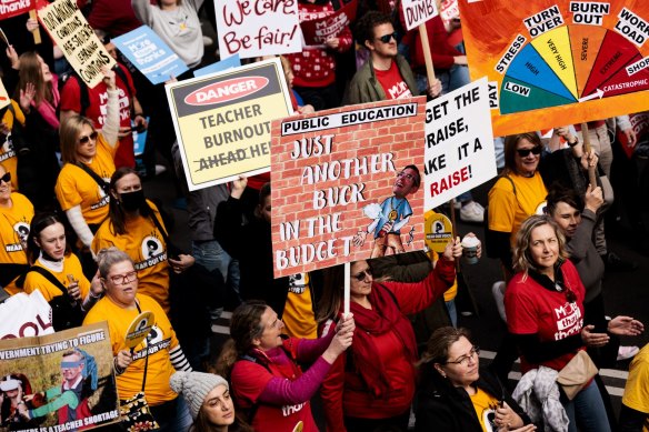 Teachers on a day of strike action back in June.