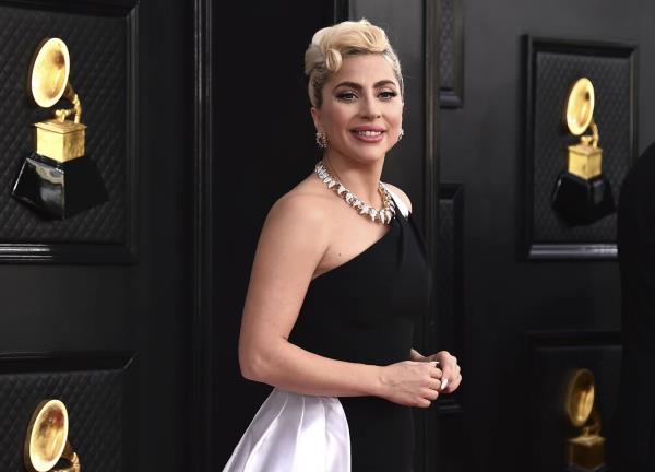 FILE - Lady Gaga arrives at the 64th annual Grammy Awards at the MGM Grand Garden Arena on April 3, 2022, in Las Vegas. 