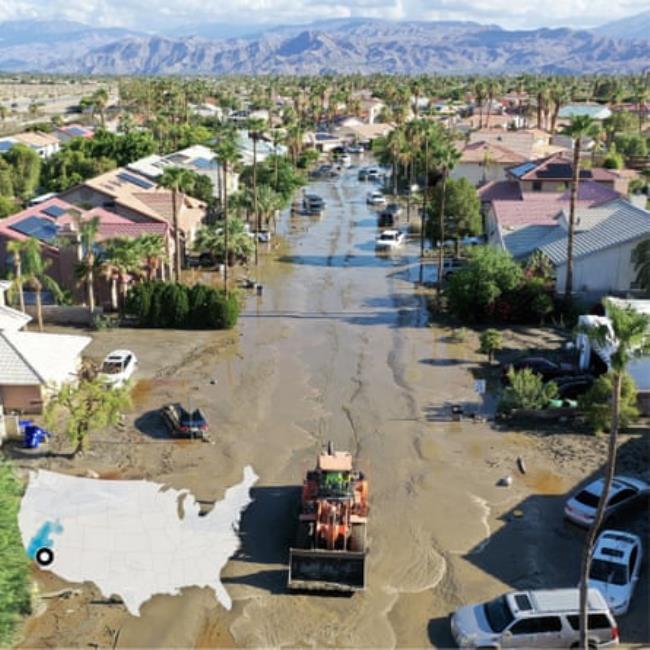 Mud and flooding clog the streets of Cathedral City