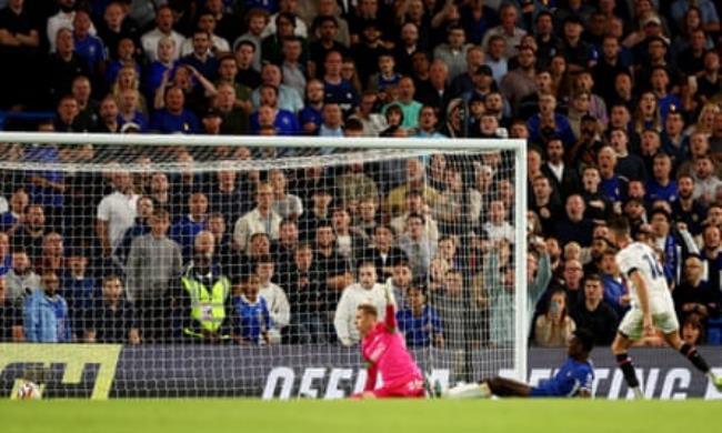 Nicolas Jackson scores Chelsea’s third goal, his first for the club.