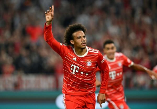 Leroy Sane celebrates after scoring Bayern Munich's second goal against Barcelona