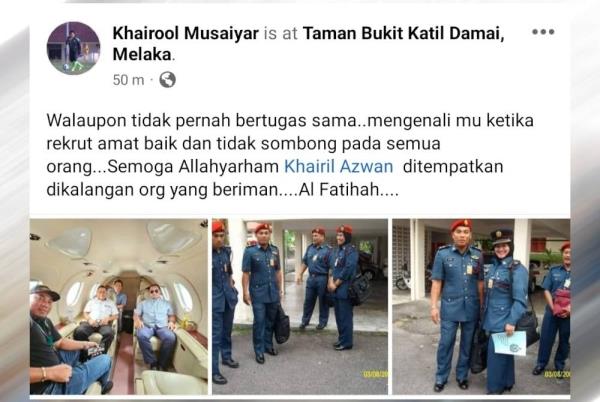 Screenshot of Khairool Musaiyar on his Facebook noting the late Khairil Azwan as a kind person.